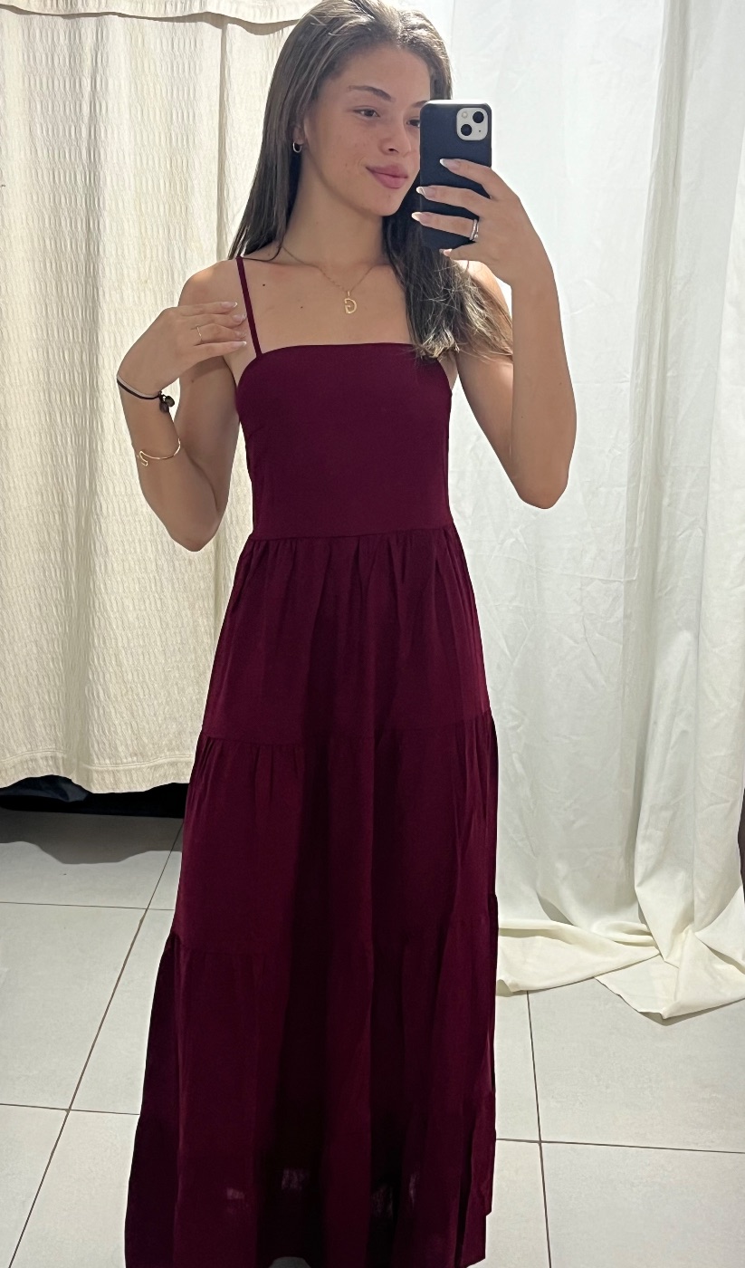 Vestido Longo Vinho com Alcinhas