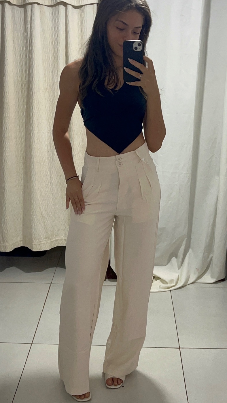 Calça Wide Leg Off-white Cós Alto (foto 3)