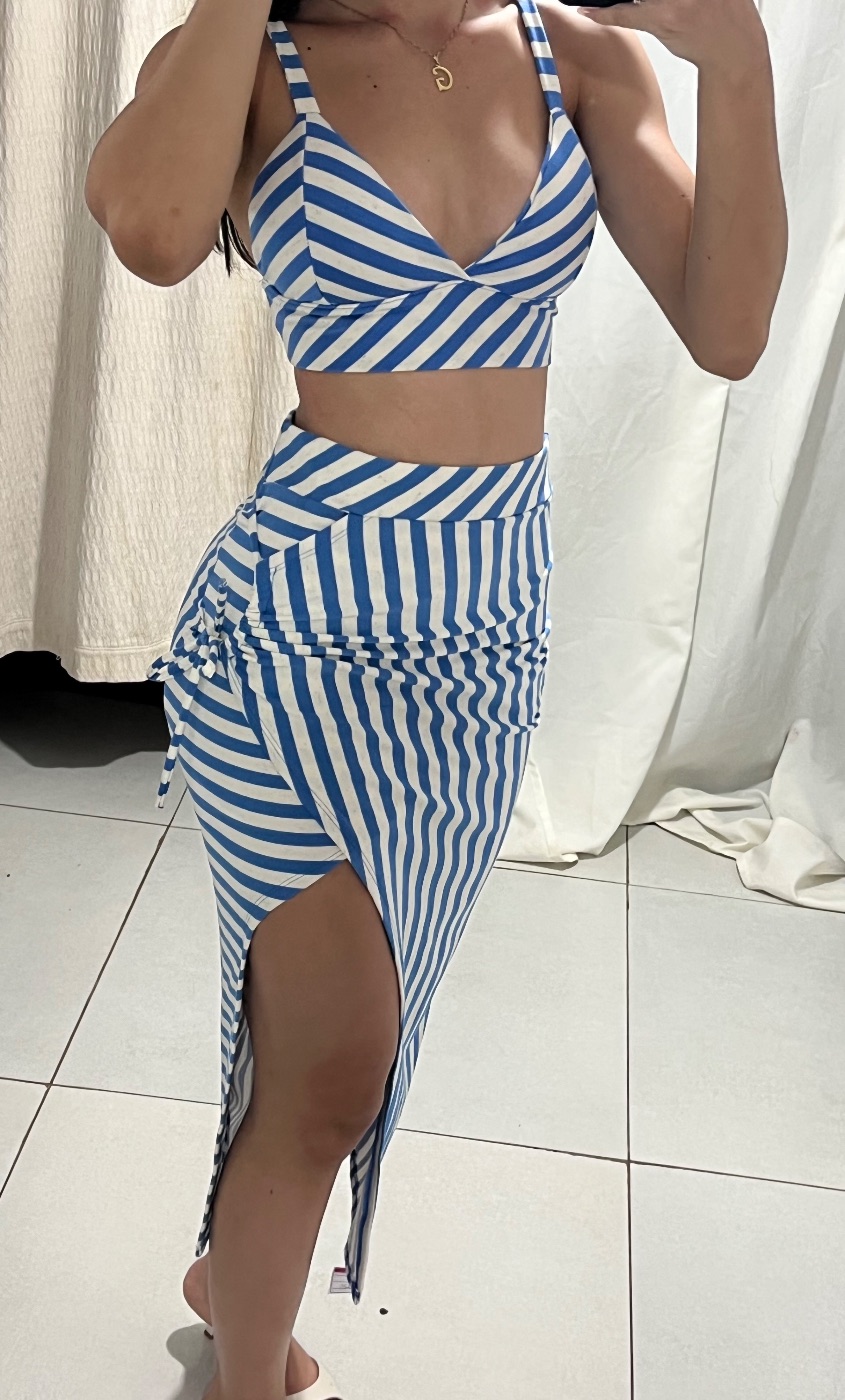 Conjunto Top e Saia Listrado Azul (foto 3)