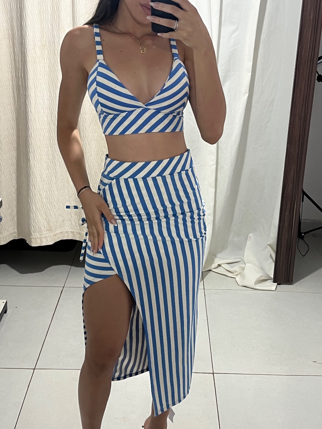 Conjunto Top e Saia Listrado Azul (foto 2)
