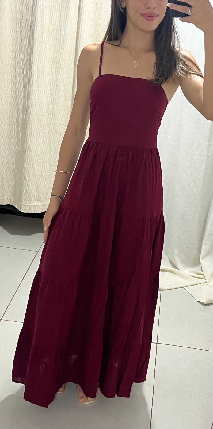 Vestido Longo Vinho com Alcinhas (foto 2)