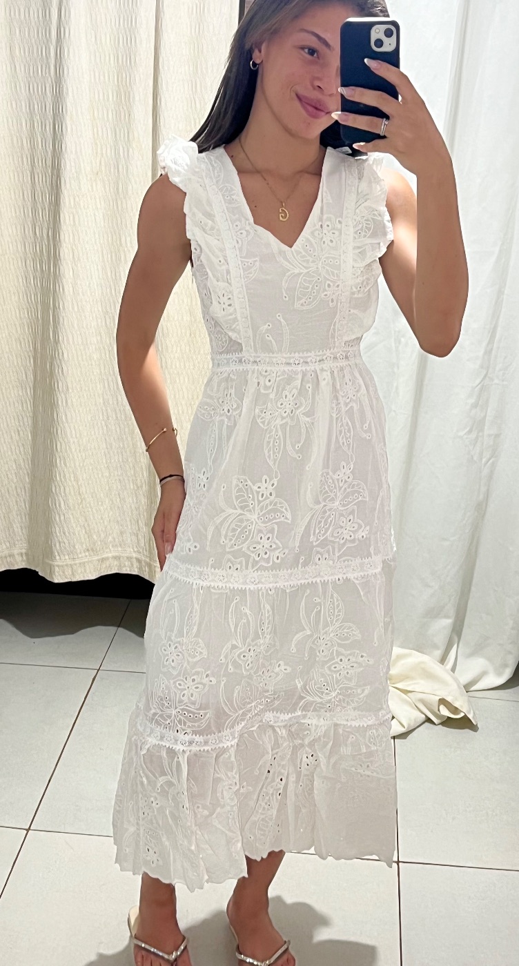 Vestido Midi Vermelho com Decote V na cor branco (foto 2)