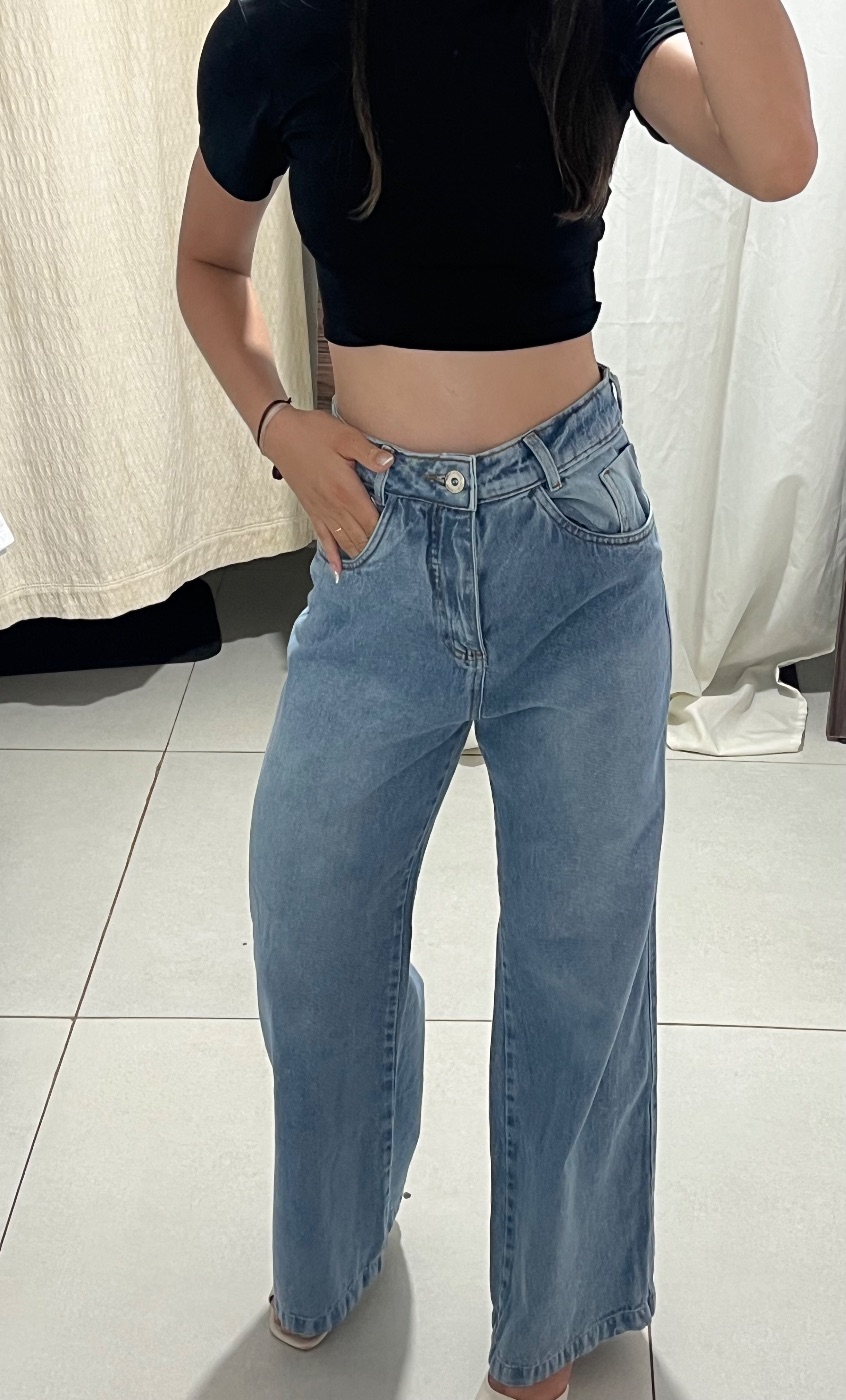 Calça Jeans Wide Leg Azul Claro