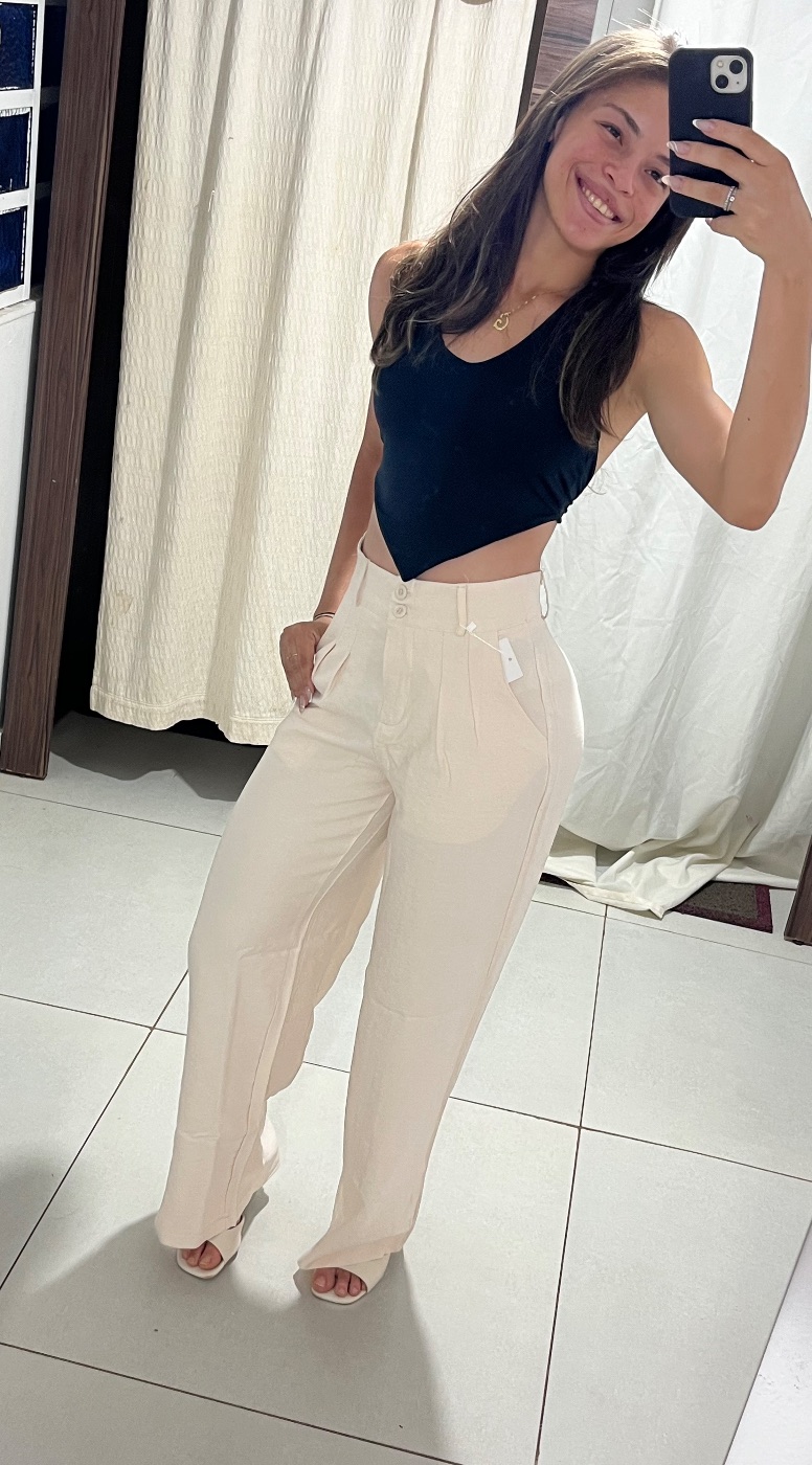Calça Wide Leg Off-white Cós Alto (foto 2)